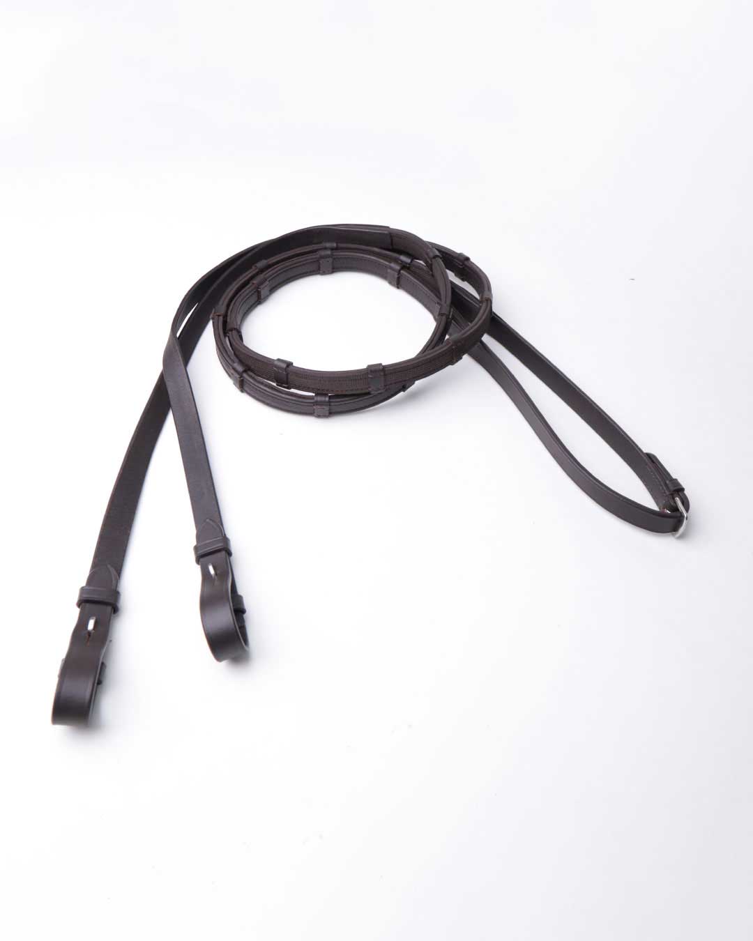 Soft leather rubber grip rein with stopper.